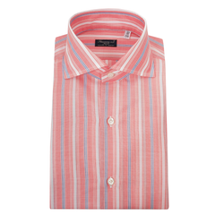 Regular shirt in pink multi-stripe cotton Napoli Finamore 1925