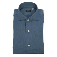 Napoli regular fit shirt plain fabric blue cotton and cashmere