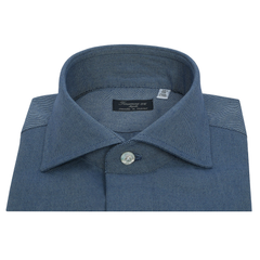 Camicia Napoli regular fit tessuto tinta unita blu cotone e cashmere