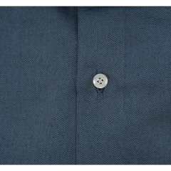 Camicia Napoli regular fit tessuto tinta unita blu cotone e cashmere