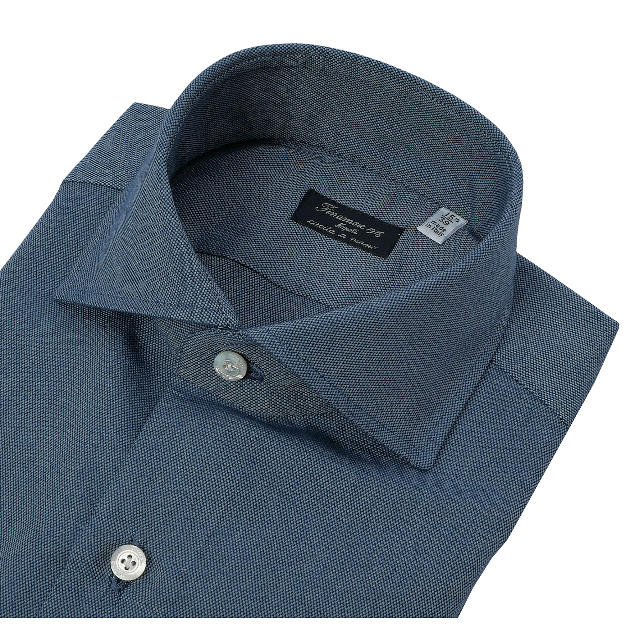 Camicia Napoli regular fit tessuto tinta unita blu cotone e cashmere