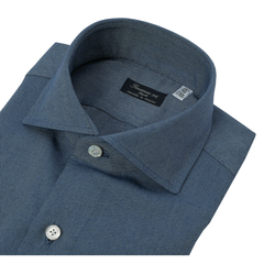Camicia Napoli regular fit tessuto tinta unita blu cotone e cashmere
