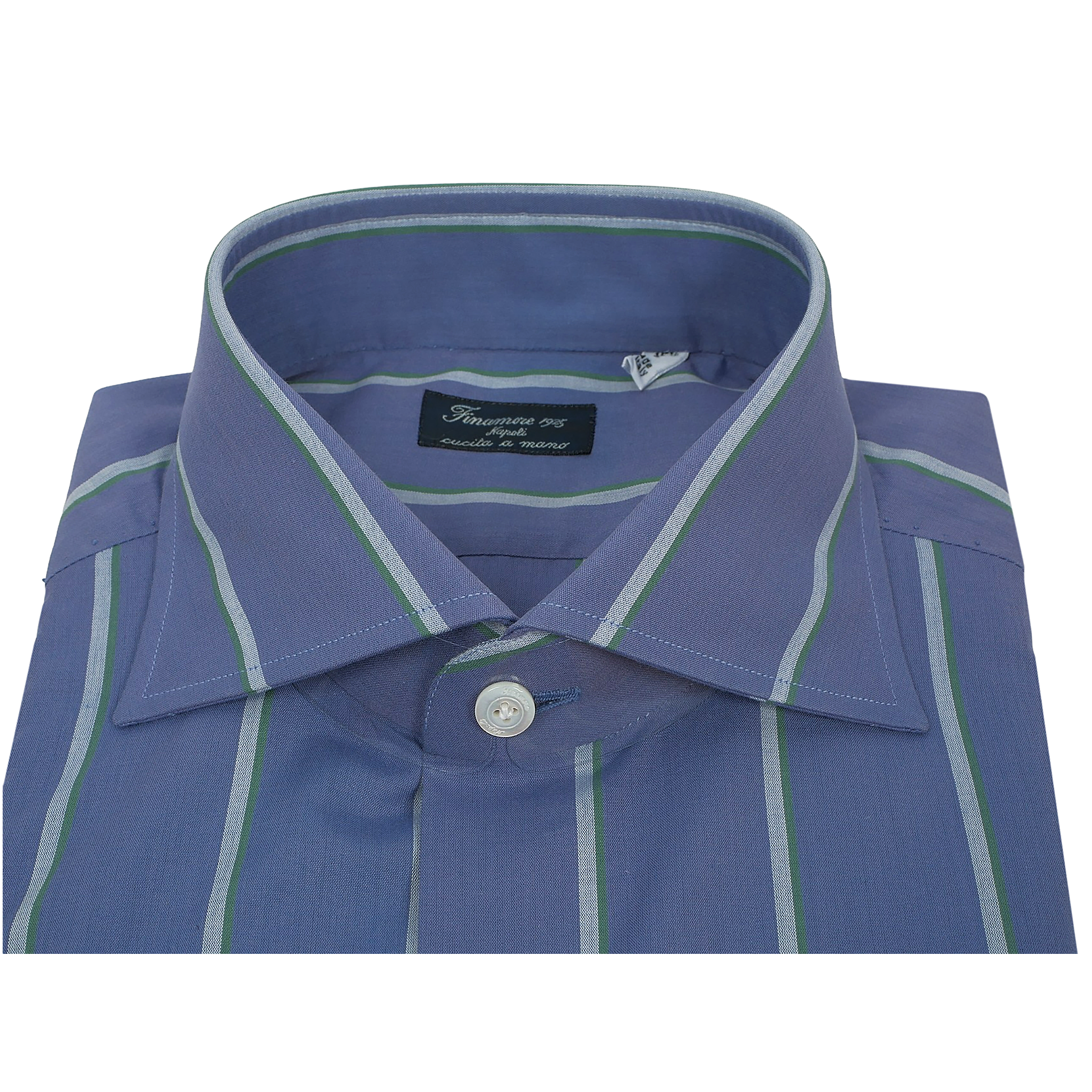 Npoli regular shirt in cotton Riva striped blue and green