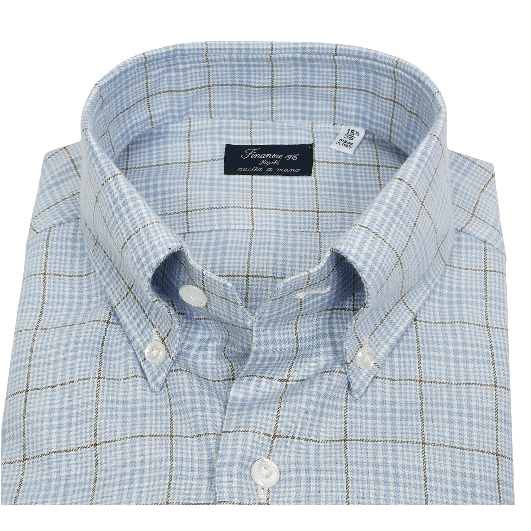 Regular fit shirt Napoli button down cotton cashmere light blue and beige