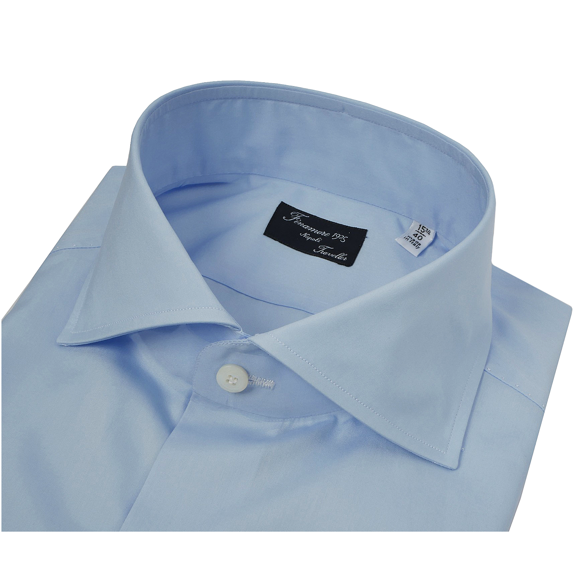 Napoli Traveller white & ight blue cotton shirt Finamore 1925
