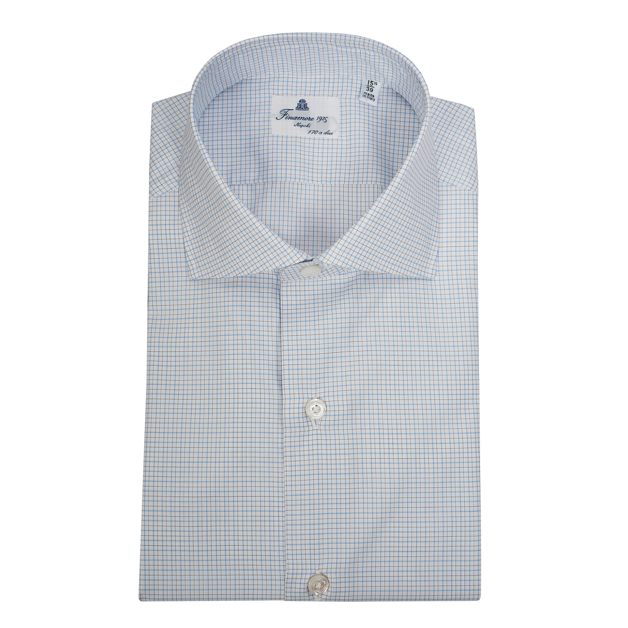 Shirt regular fit Napoli 170 a due light blue check Egyptian cotton. Finamore 1925