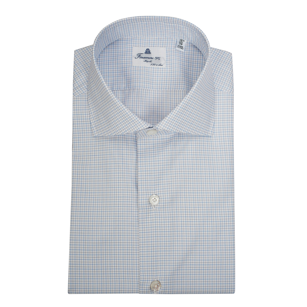 Shirt regular fit Napoli 170 a due light blue check Egyptian cotton. Finamore 1925