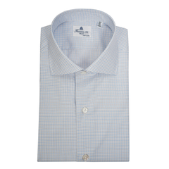 Shirt regular fit Napoli 170 a due light blue check Egyptian cotton. Finamore 1925