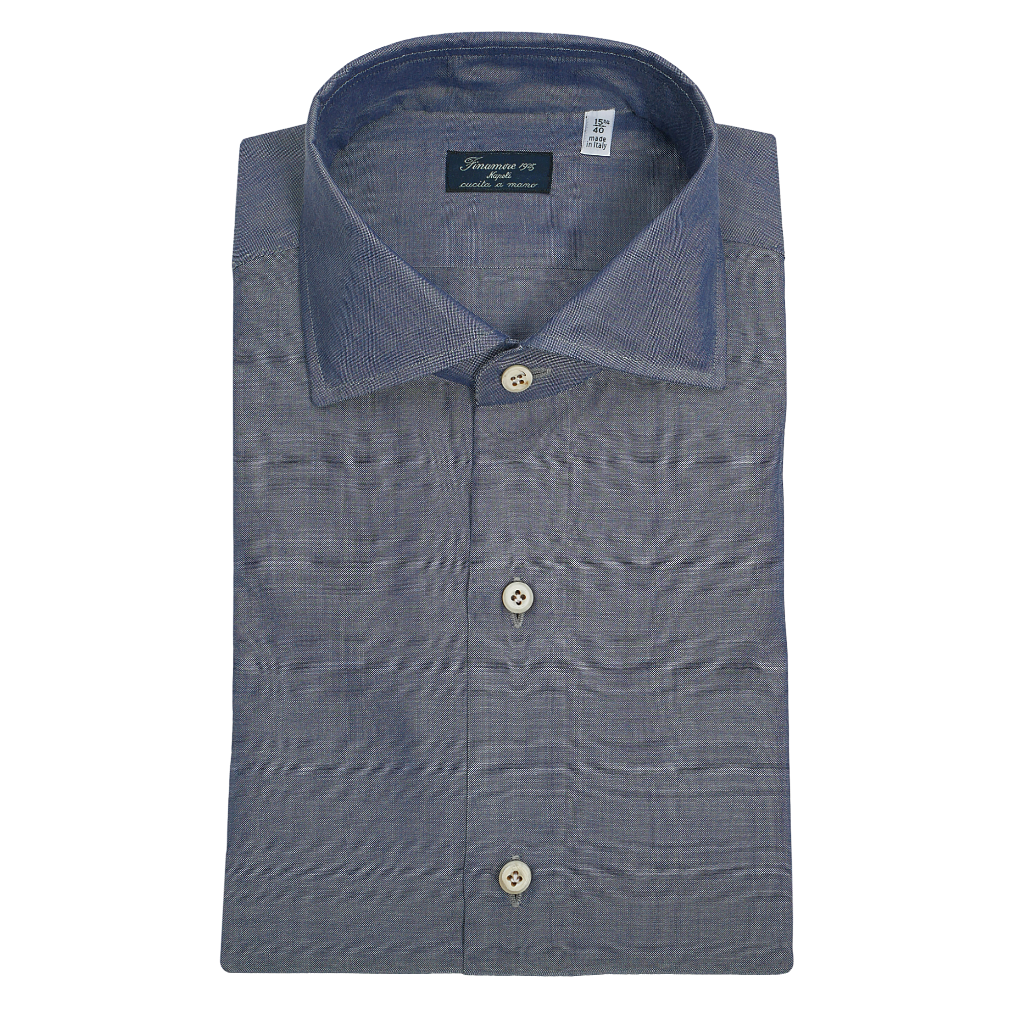 Napoli regular fit shirt plain fabric blue wool and cly. Finamore 1925