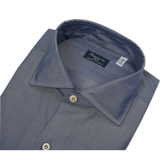 Camicia Napoli regular fit tessuto lana e cly, tinta unita blu 
