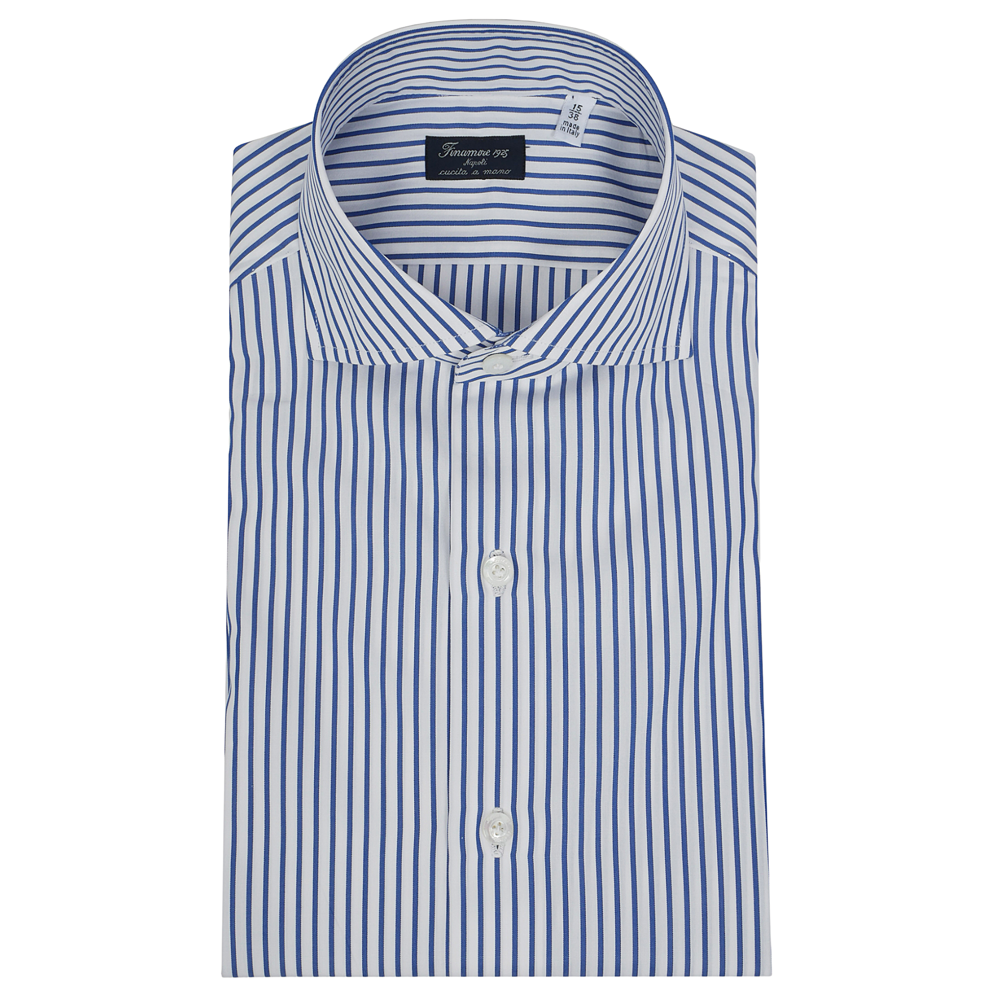 Classic shirt Napoli popeline cotton stripe medium blue Eduardo Finamore 1925