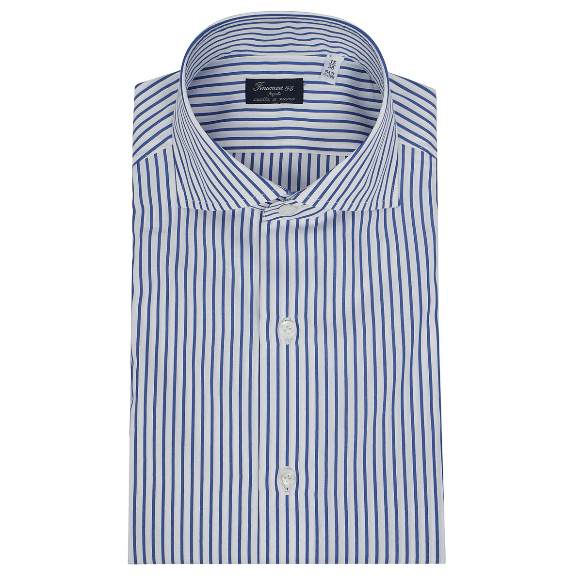 Classic shirt Napoli popeline cotton stripe medium blue Eduardo Finamore 1925