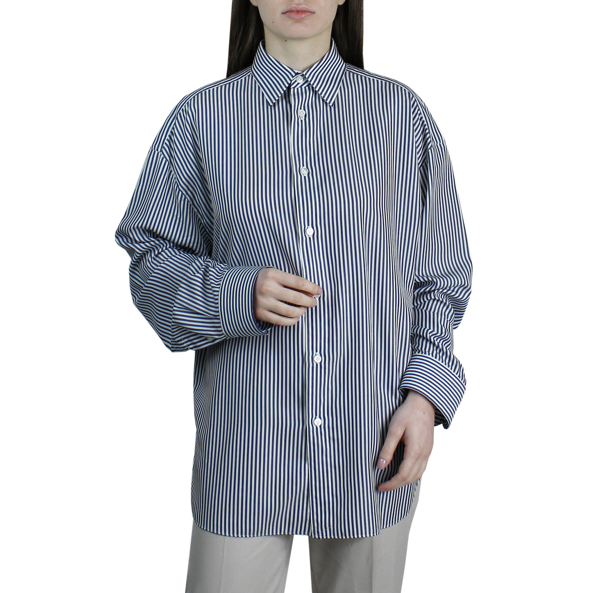 Women's over fit blue striped lyocell shirt