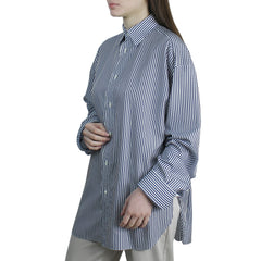 Camicia da donna over fit in lyocell a righe blu