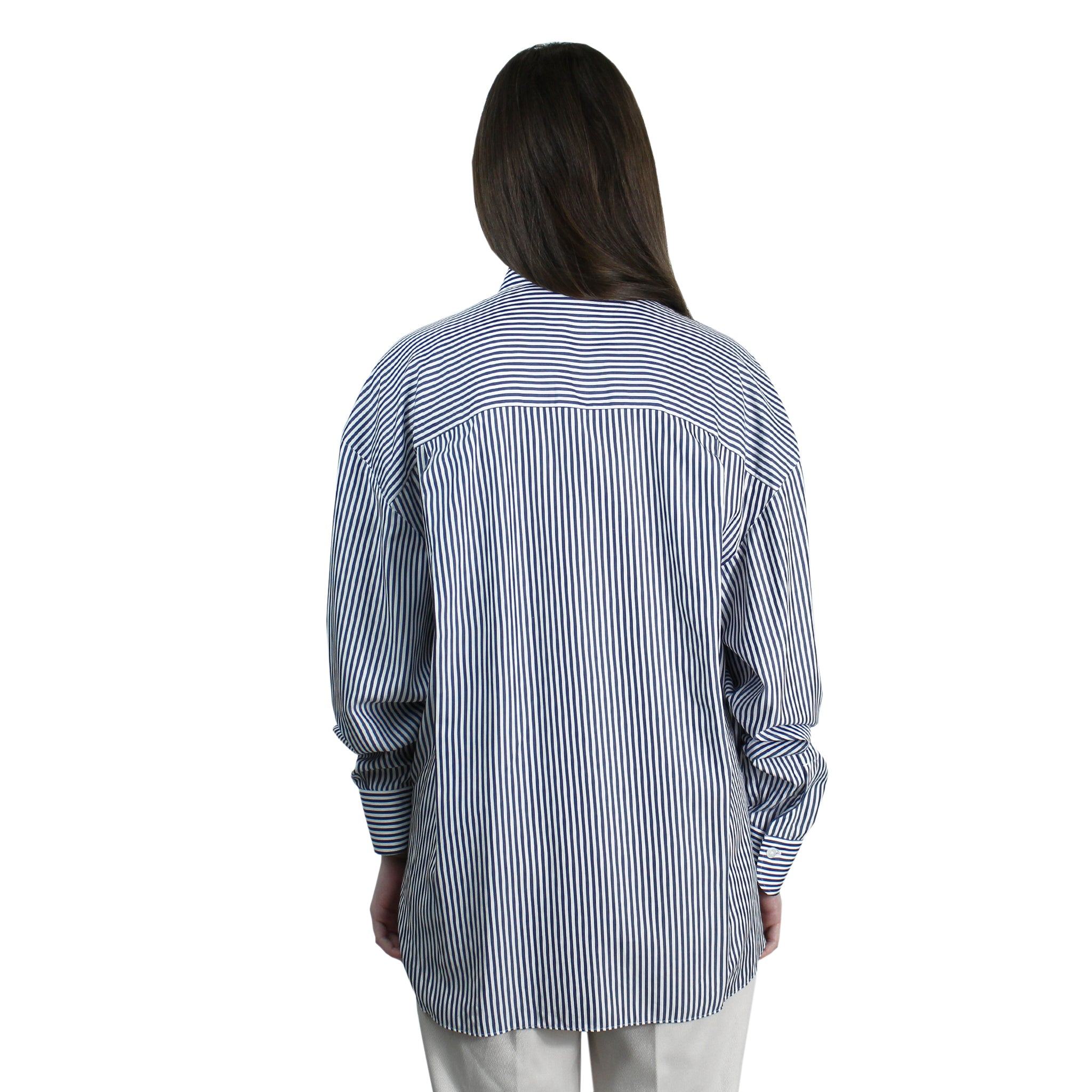 Camicia da donna over fit in lyocell a righe blu