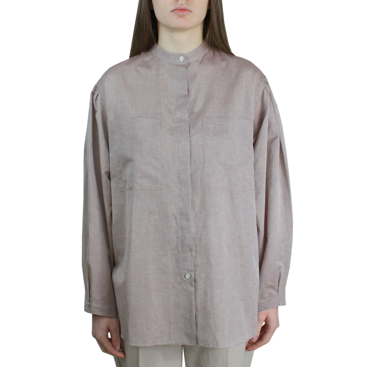 Women's over fit shirt with front pockets and arriccio on the sleeve