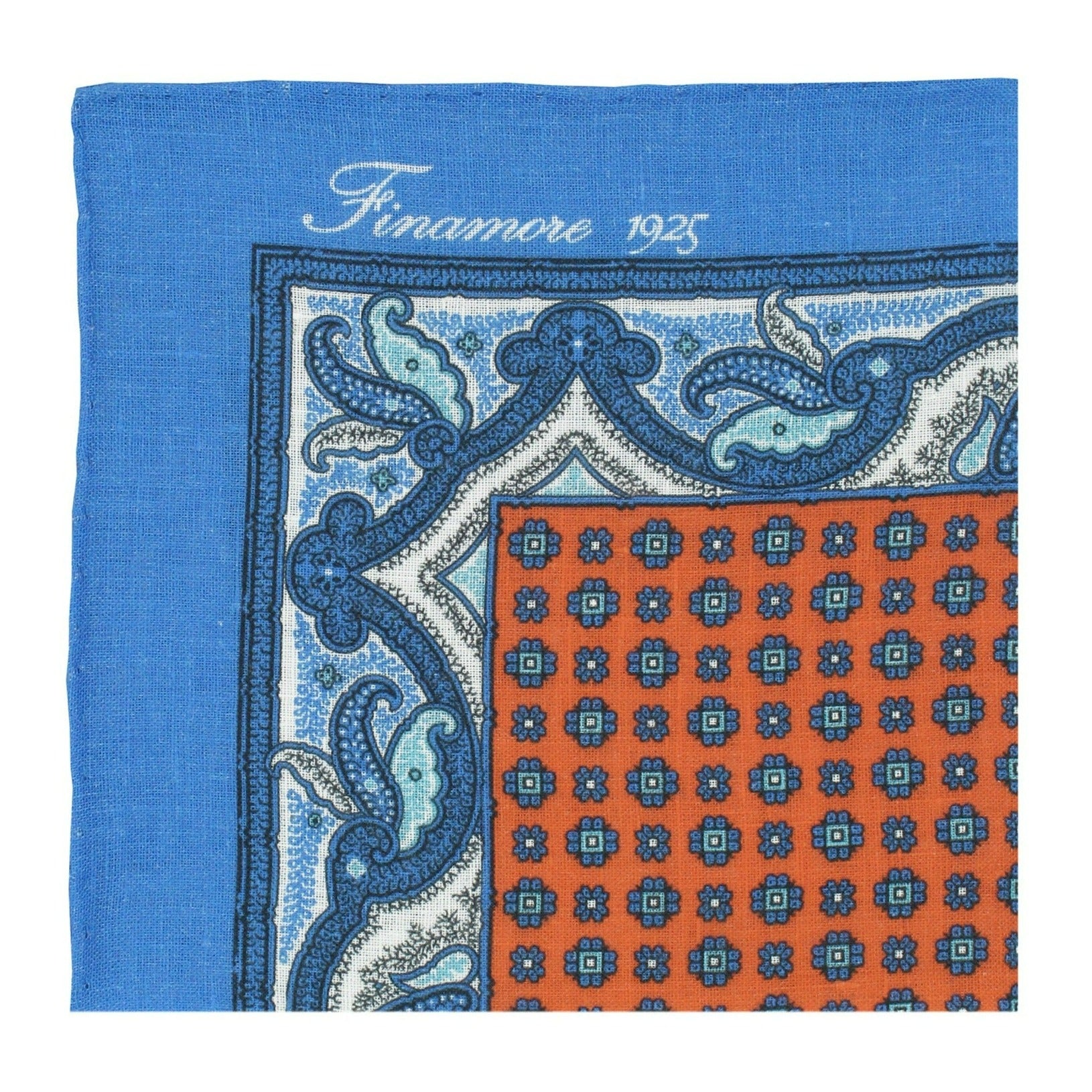 Linen pocket square patterned background shades of light blue orange