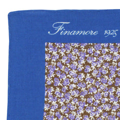 Pochette in lino fondo marrone con fiore lilla e bordo blu
