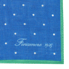 Linen pocket square with blue background and green border