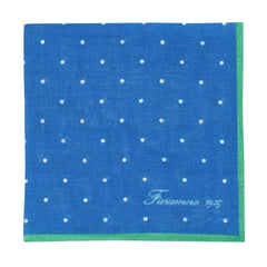 Linen pocket square with blue background and green border