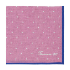 Linen pocket square with pink background and blue border