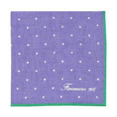 Linen pocket square with lilak background and green border