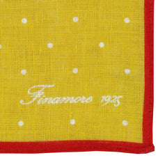Pochette da taschino in lino con fondo ocra e bordo rosso