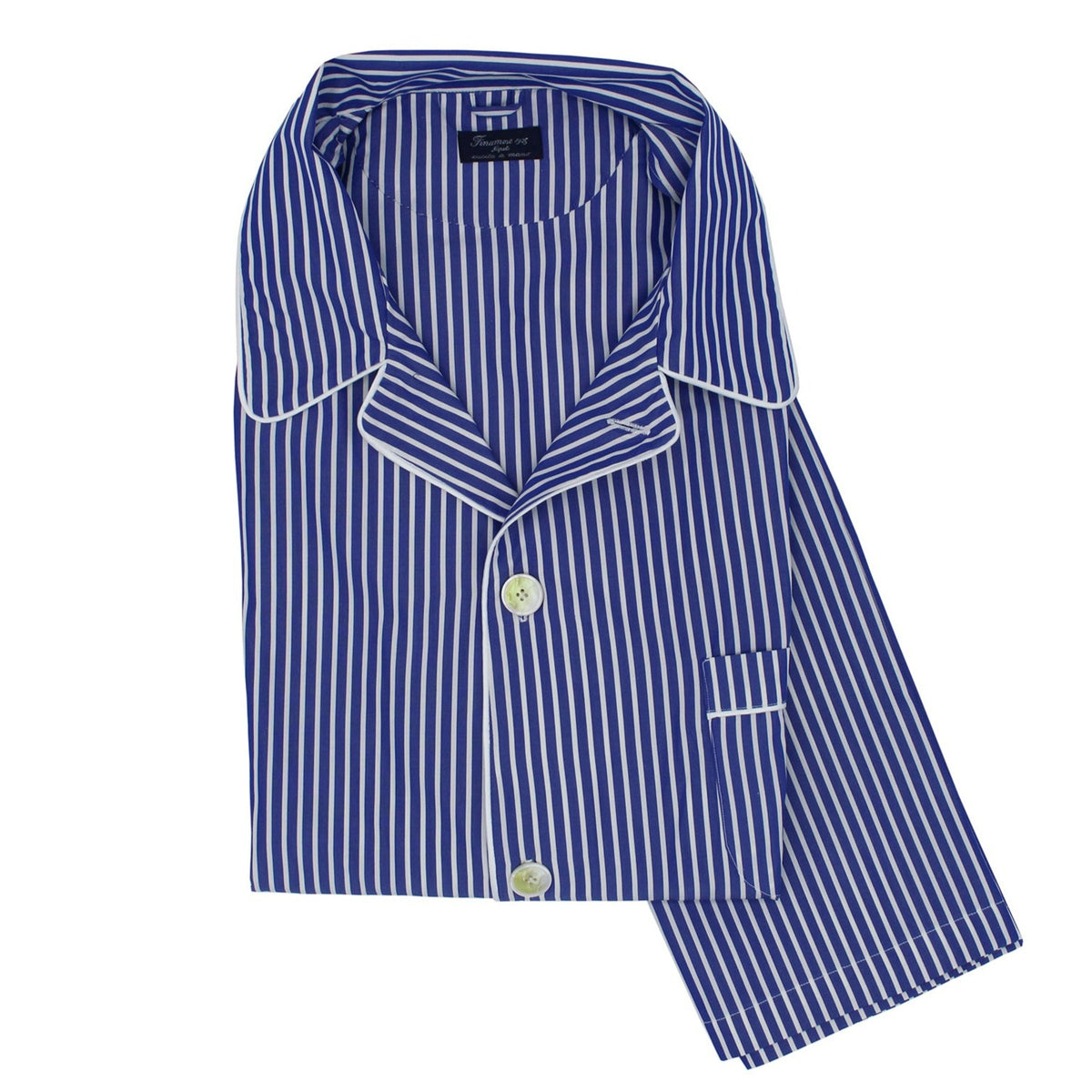 Blue striped cotton pajamas handmade with arriccio on the sleeve