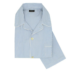 Light blue striped cotton pajamas with arriccio on the sleeve