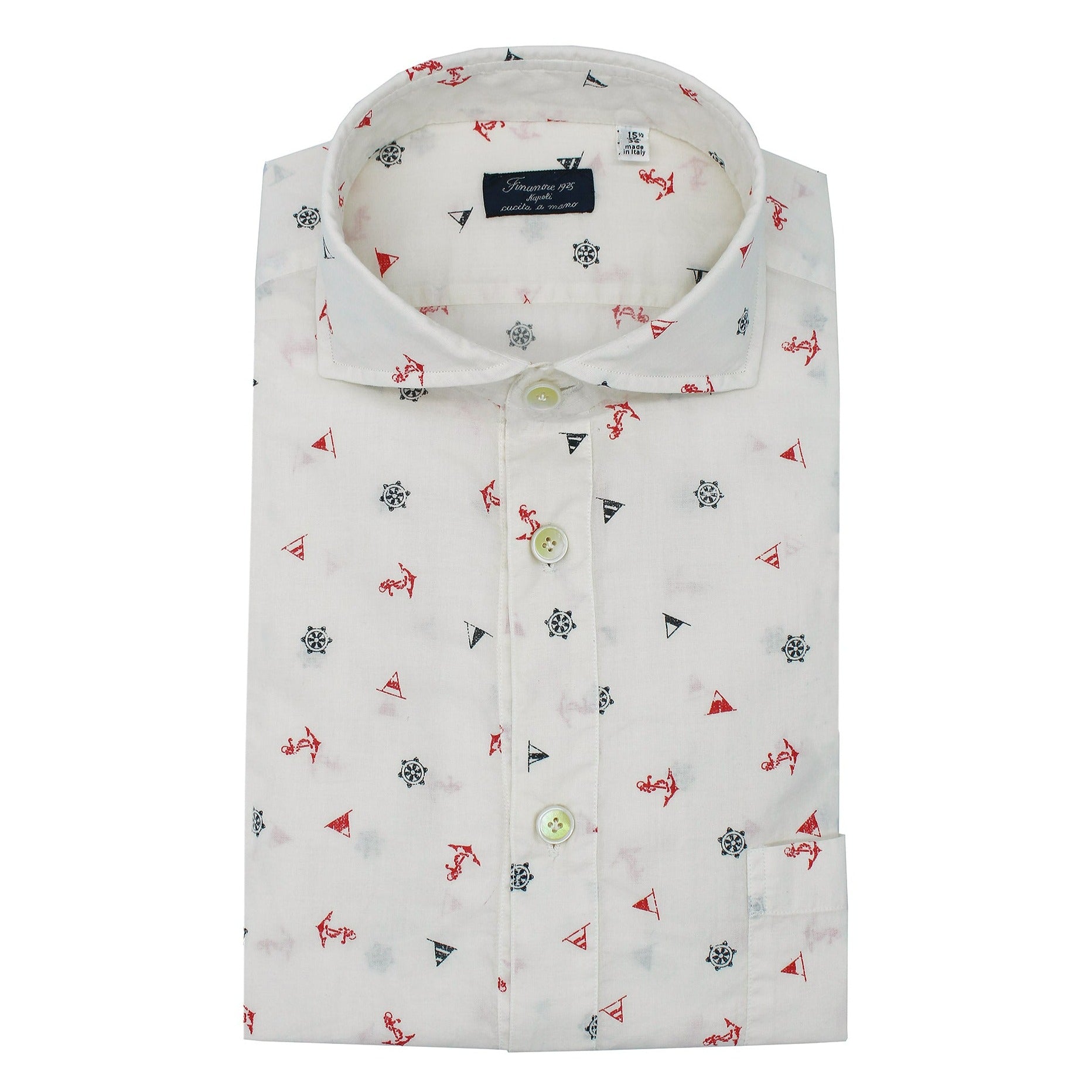Garment dyed white polo shirt with anchors and rudder print
