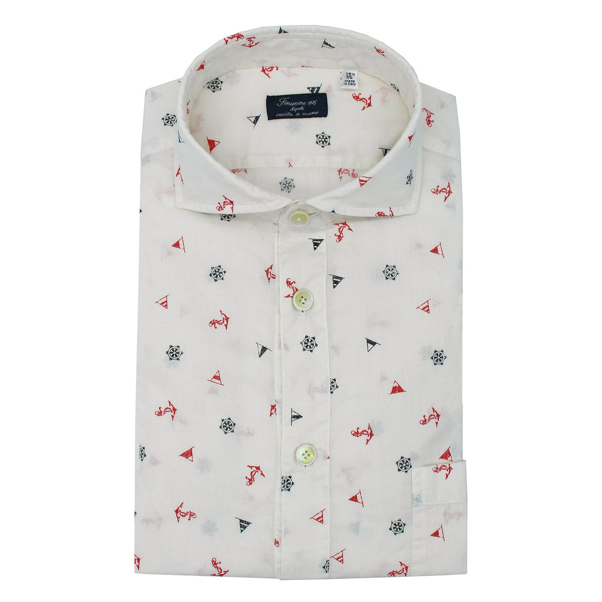 Garment dyed white polo shirt with anchors and rudder print