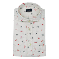 Garment dyed white polo shirt with anchors and rudder print