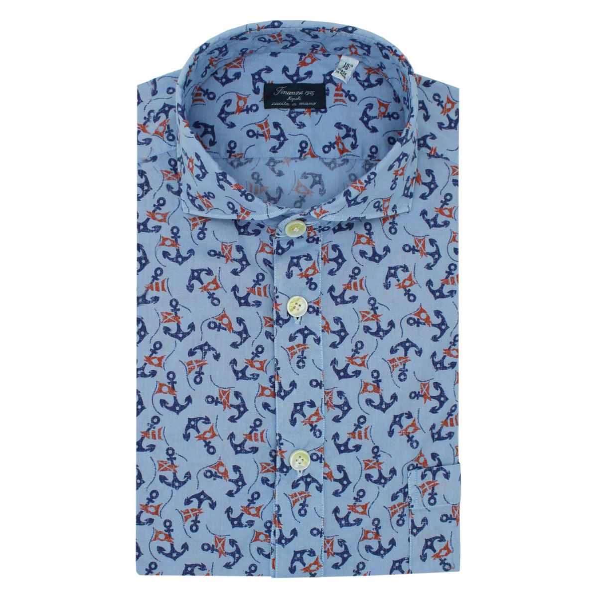 Garment dyed blu polo shirt with anchor design