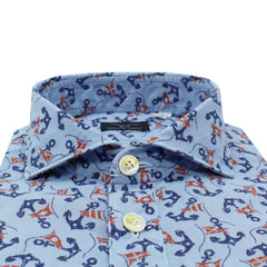 Garment dyed blu polo shirt with anchor design