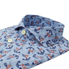 Garment dyed blu polo shirt with anchor design