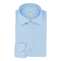 Slim fit linen sports shirt Finamore 1925 light blue