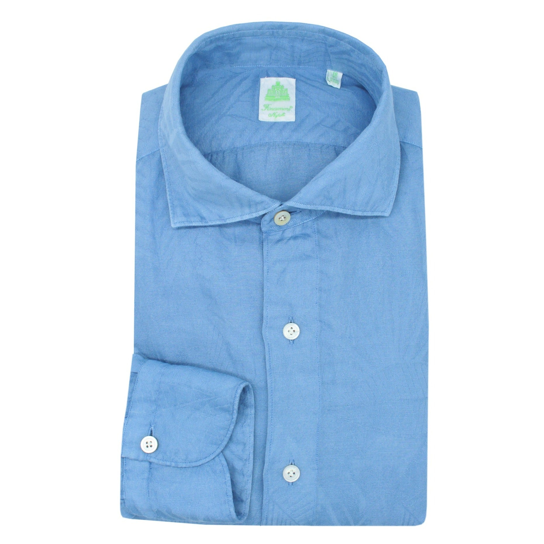Tokyo slim fit sport shirt in light blue linen garment dyed