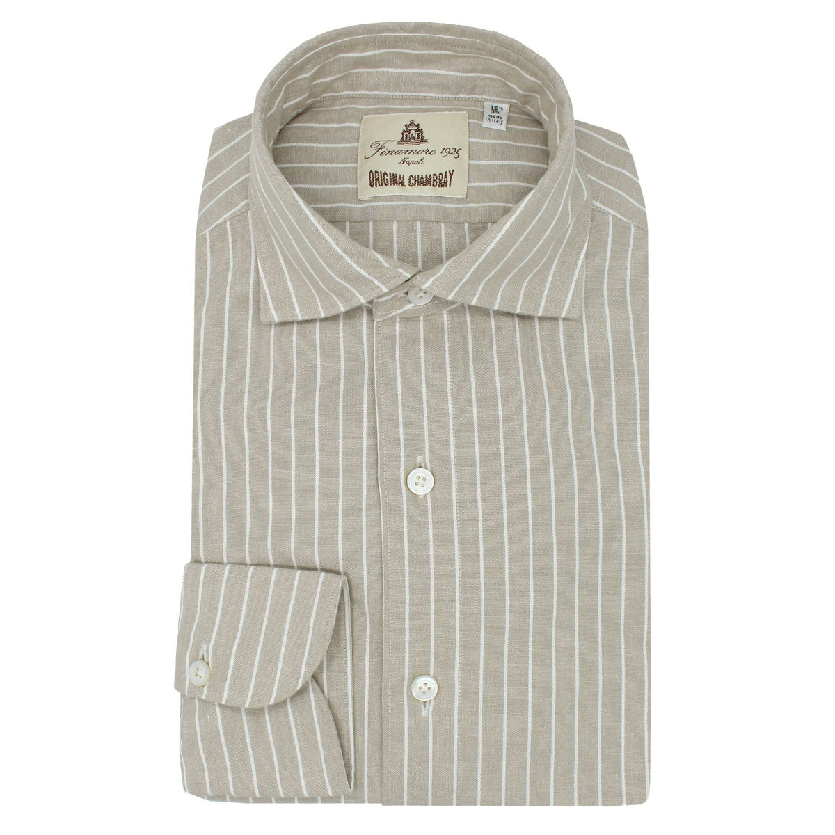 Tokyo sport shirt in sand bottom chambray and white stripes