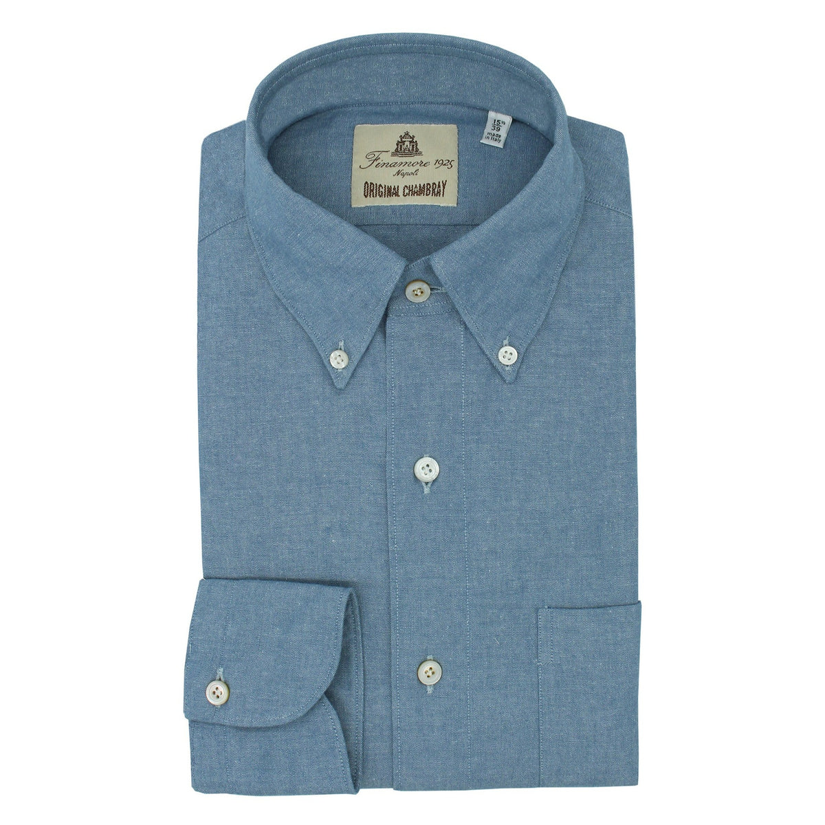 Shirt slim fit Tokyo in Chambray blue cotton button down with pocket