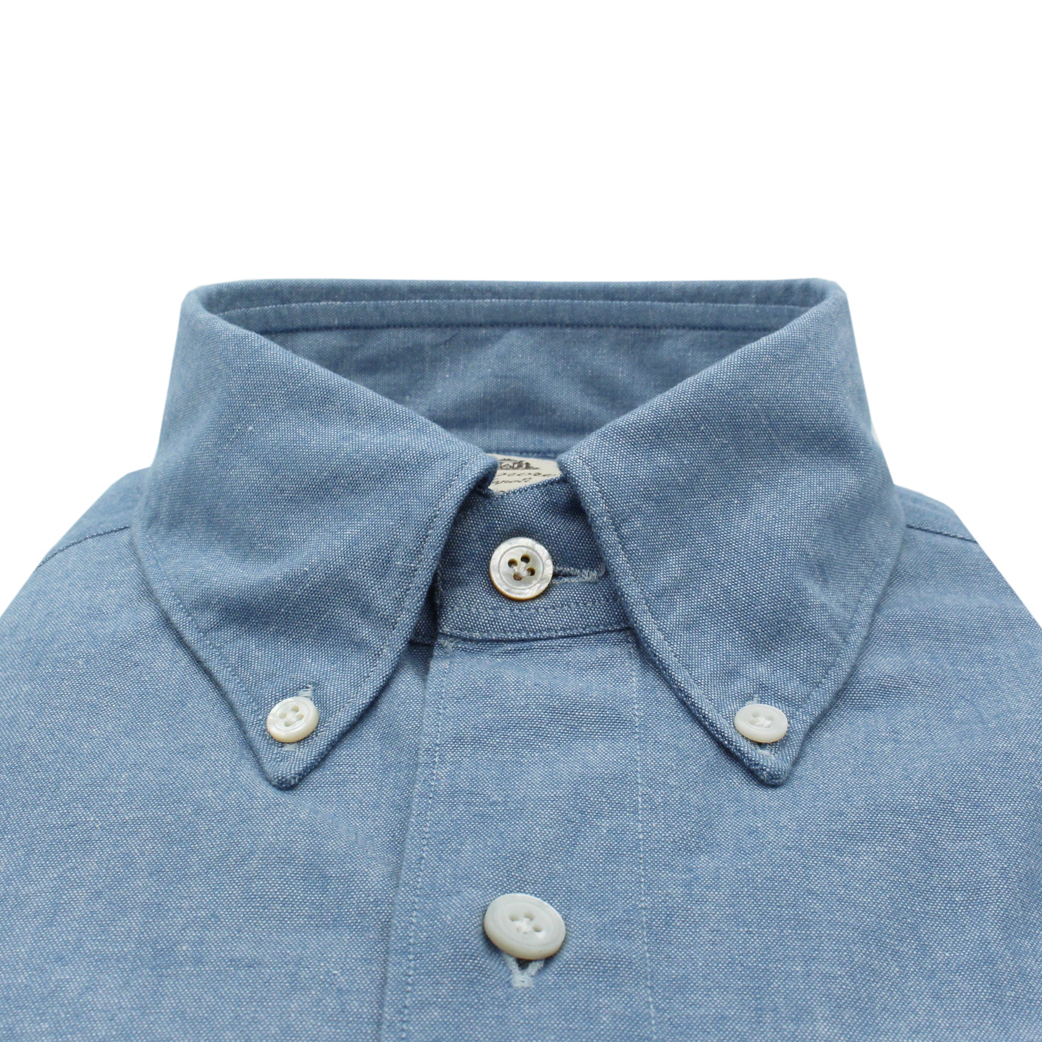 Camicia slim fit Tokyo in cotone Chambray blu button down con tasca