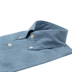 Camicia slim fit Tokyo in cotone Chambray blu button down con tasca