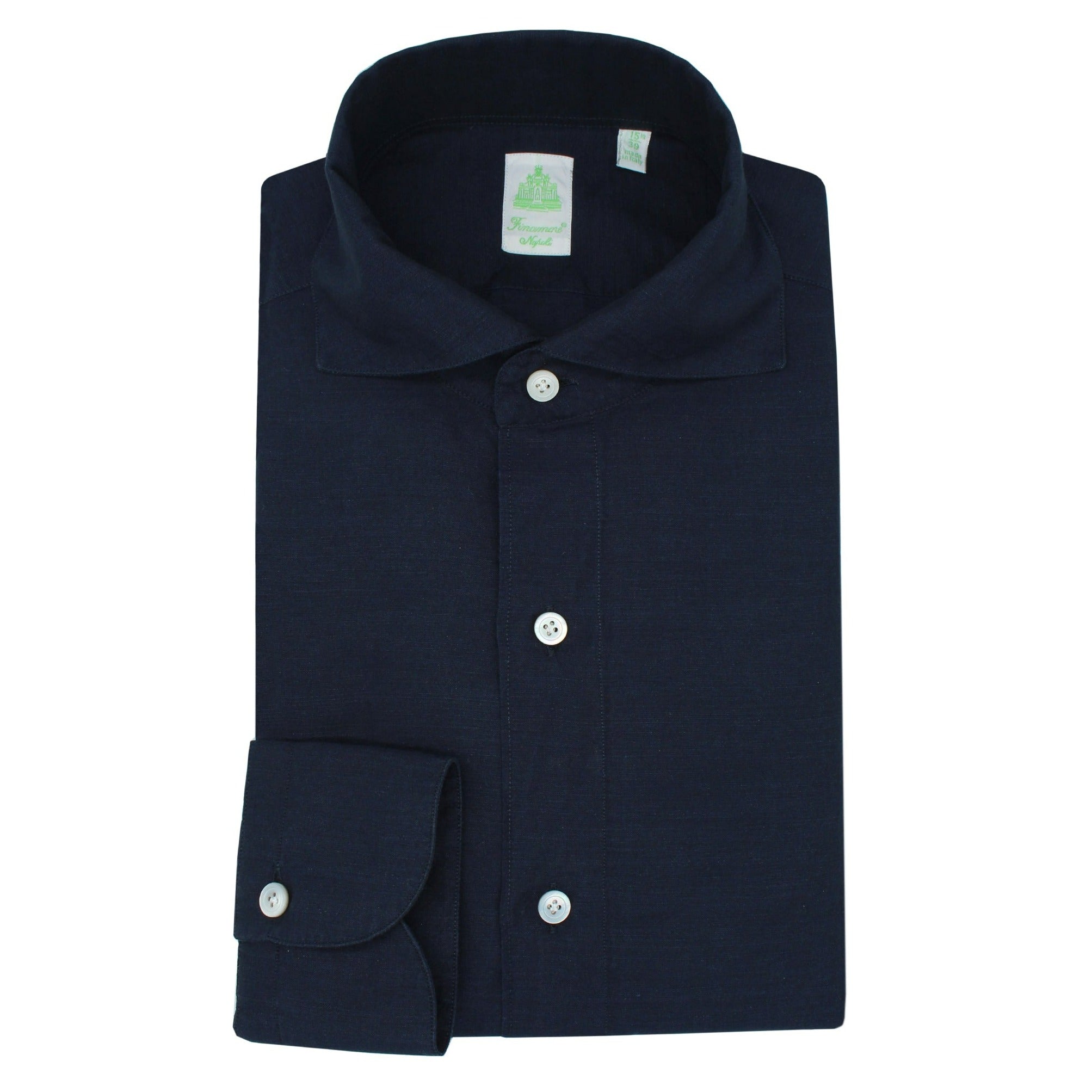 Tokyo linen cotton blue soft collar slim shirt