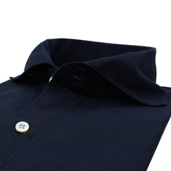 Camicia Tokyo slim fit collo morbido in blu cotone lino
