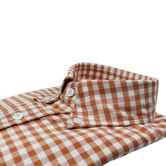 Toledo slim fit sport shirt in orange and light blue checked cotton