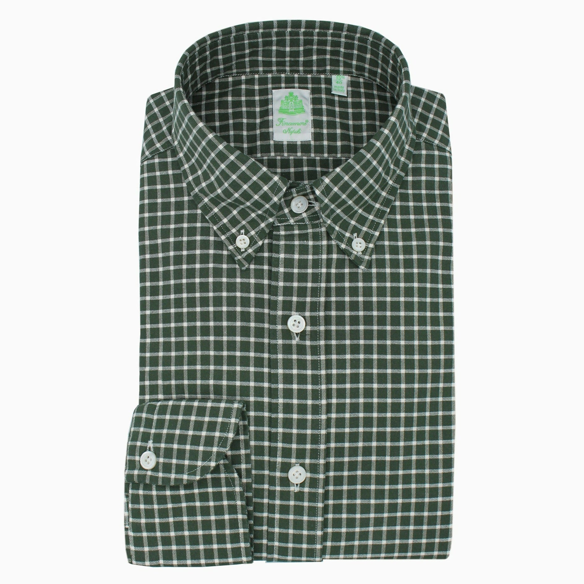 Toledo slim fit sport shirt in green checked cotton