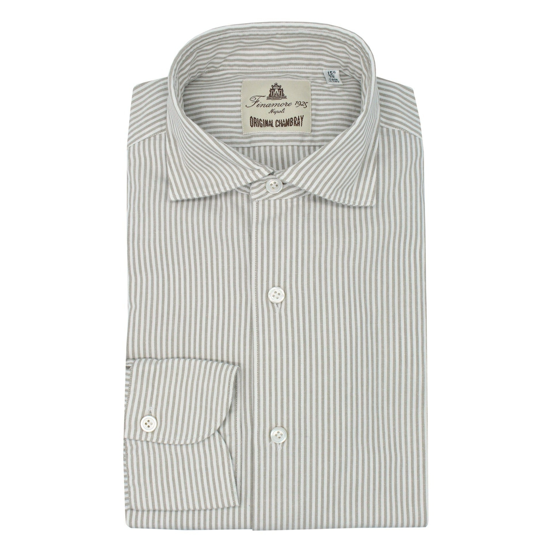 Sports shirt Tokyo in beige striped chambray