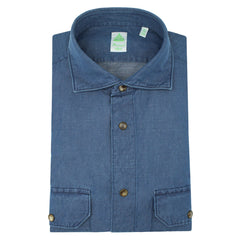 Slim fit shirt with pockets and denim push button closure