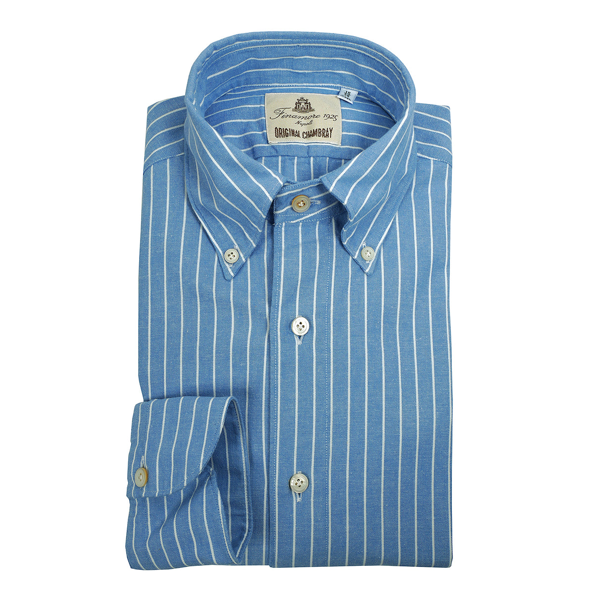 Sports shirt button-down tokyo in blue pinstriped chambray Finamore 1925