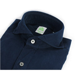 Shirt sport slim fit velvet cotton blue or grey garment dyed Tokyo Finamore 1925