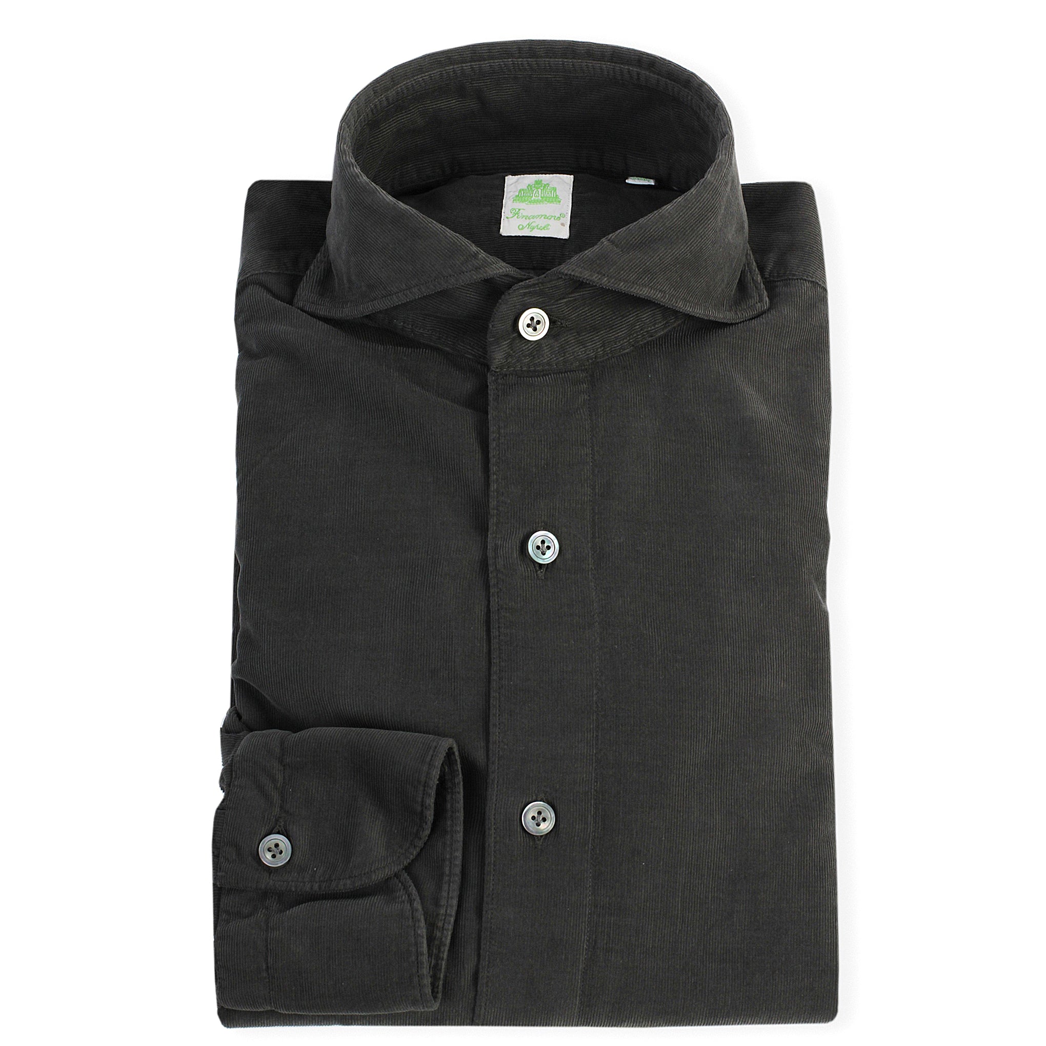 Camicia sportiva slim fit Tokyo Finamore 1925. Velluto cotone blu o grigio tinto in capo 